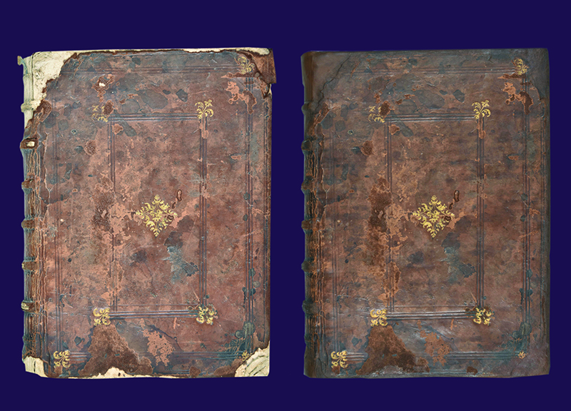 Deux ouvrages anciens restaurés en 2021 : Virgile et Cicéron (XVIe siècle) et Isaac Casaubon (1709).