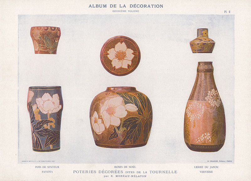 « Poteries décorées dites de la Tournelle par E. Moreau-Nélaton », Album de la décoration, 1910, vol. 2, pl. 6. Collection particulière.