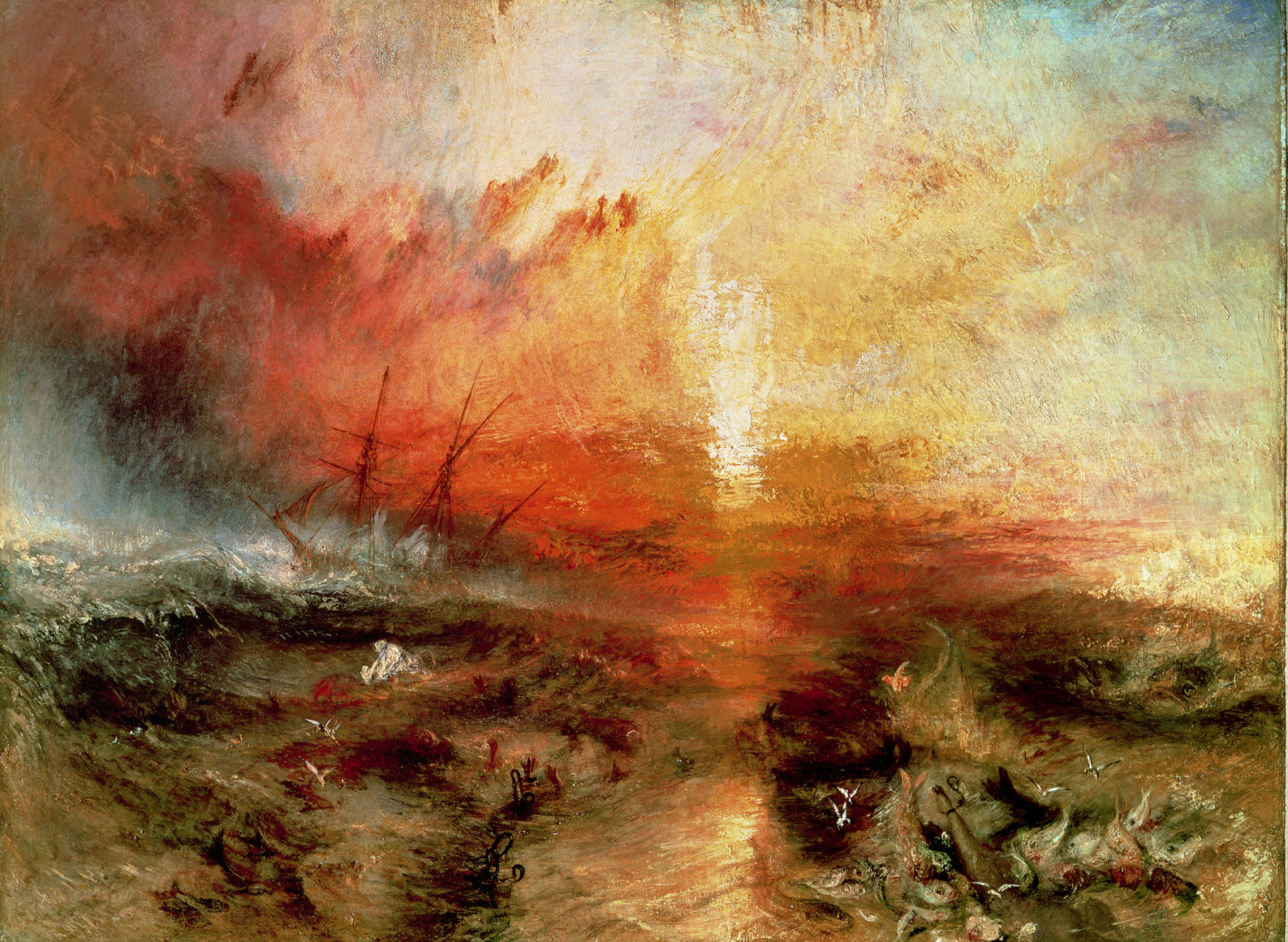 Légende  Joseph Mallord William Turner, Négriers jetant par-dessus bord les morts et les mourants - un typhon approche, 1840