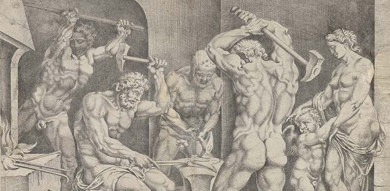 The Forge of Vulcan Cornelis Bos Netherlandish 1546