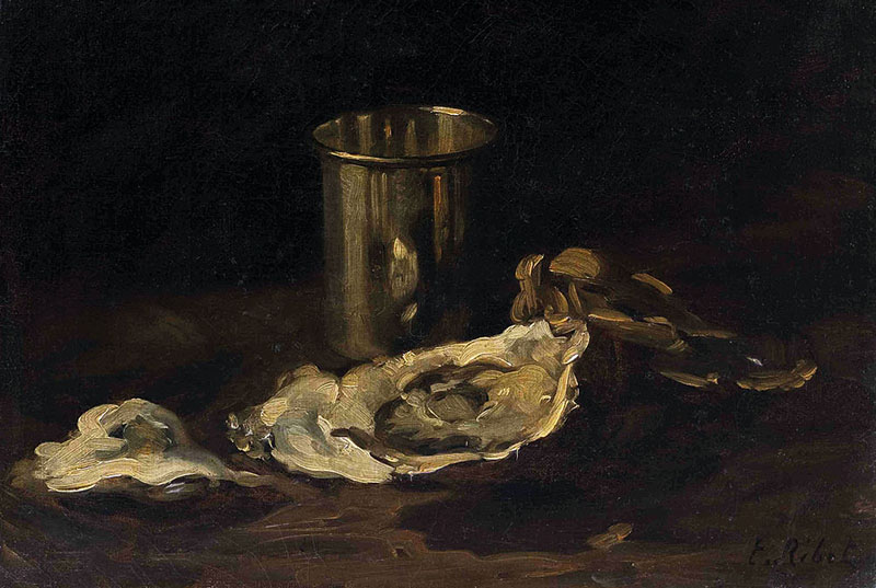Théodule-Augustin Ribot - Oysters and a Metal Goblet
